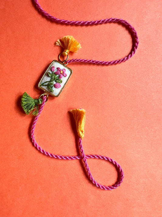 Pink Green Floral Rect Rakhi