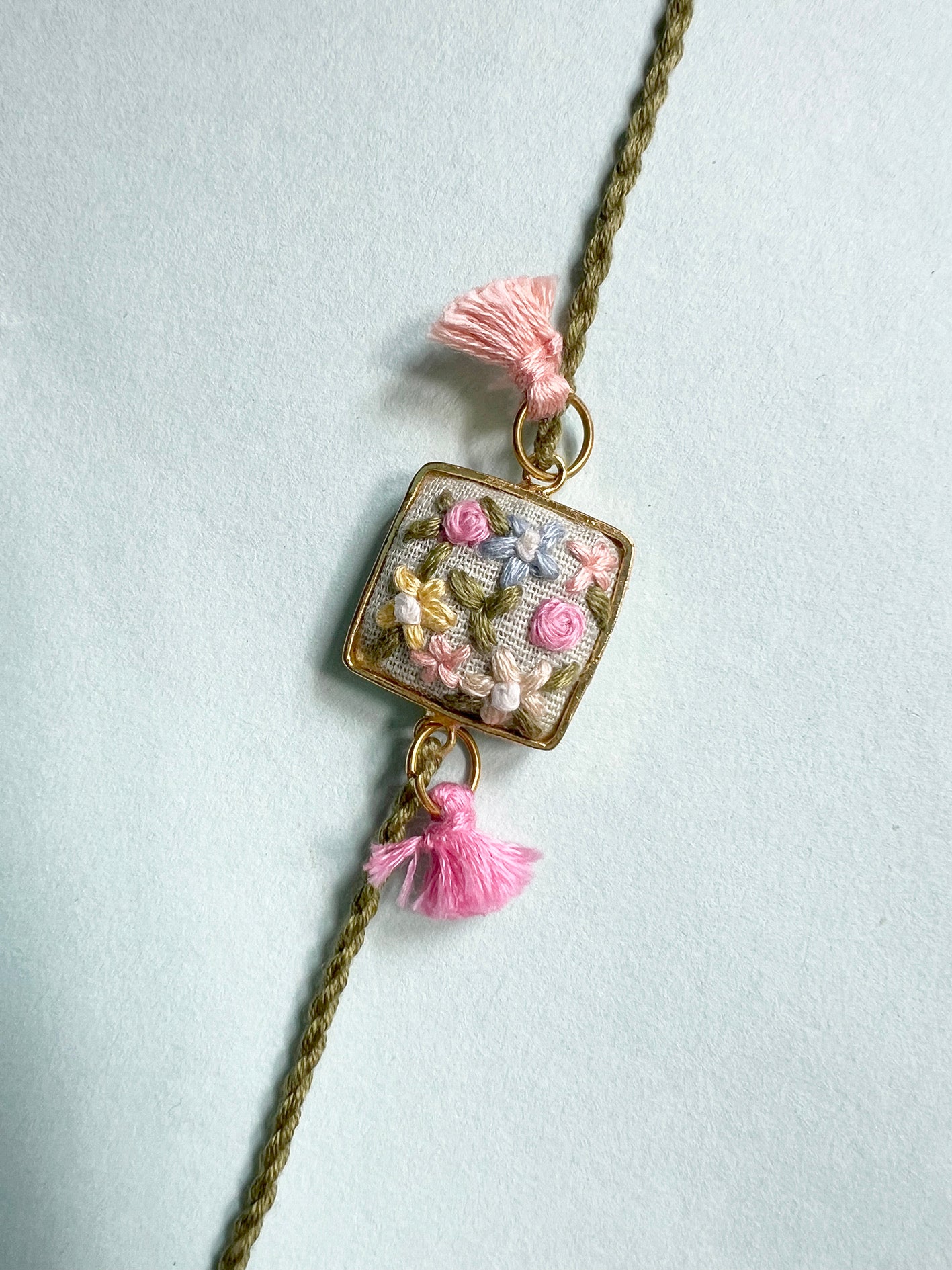 Light Green Floral Square Rakhi