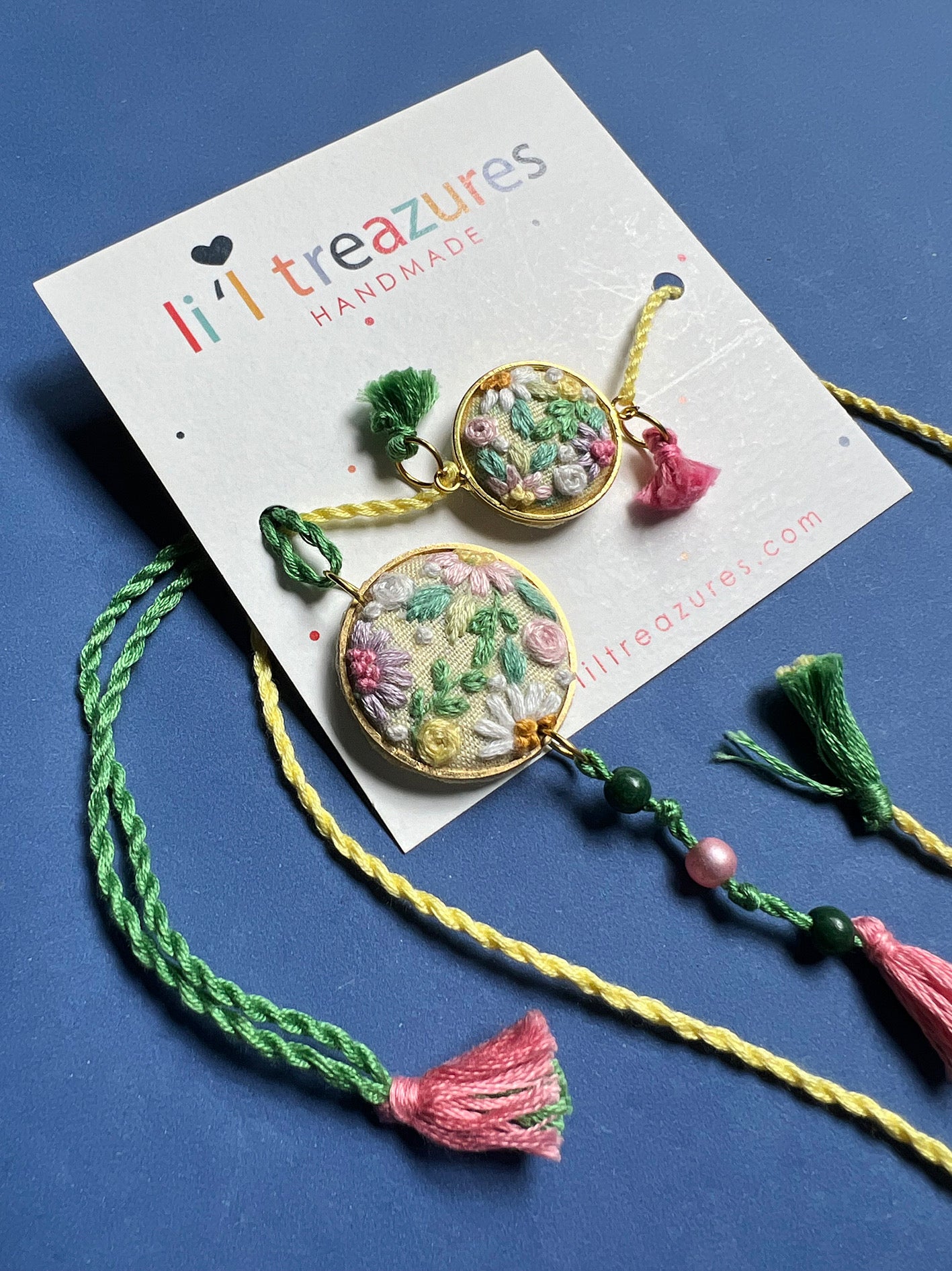 Pastel Pink Floral Rakhi & Lumba set