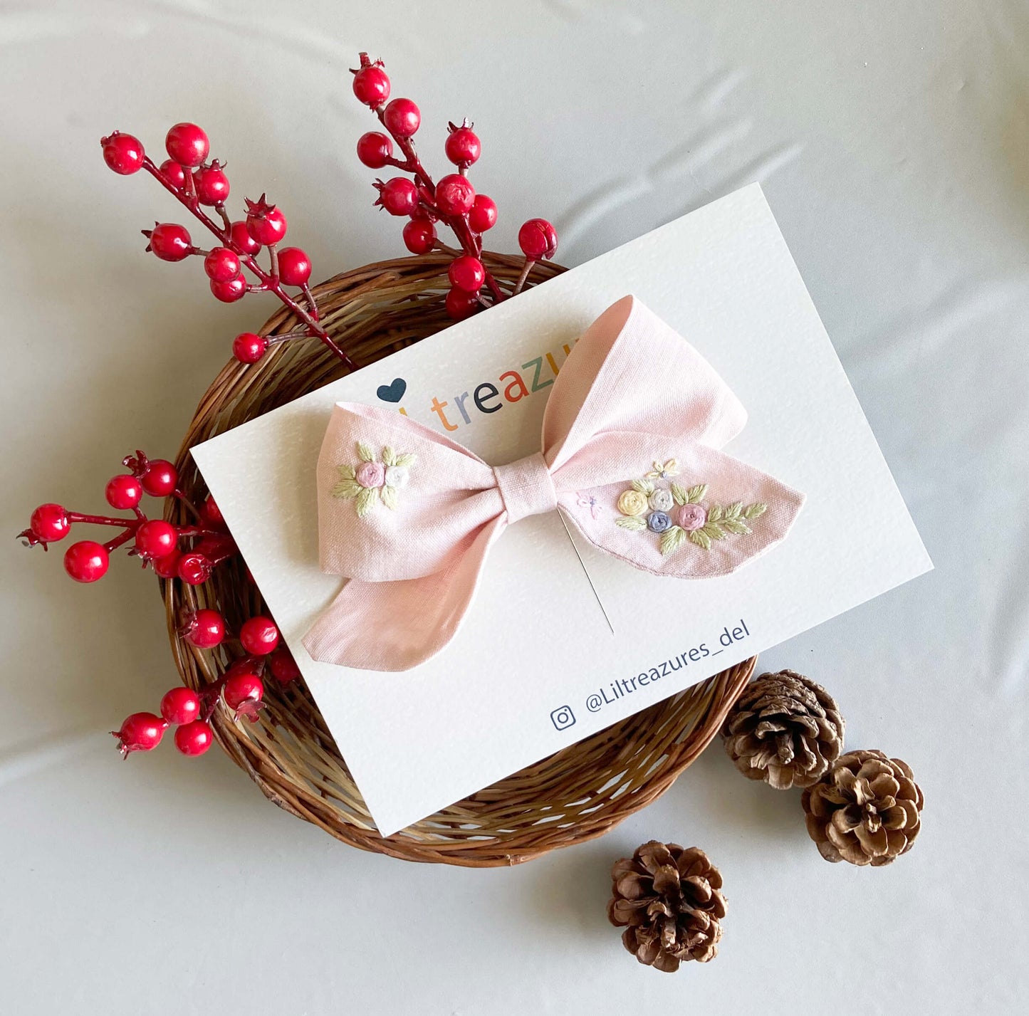 Blush pink Bow clip | Cotton linen