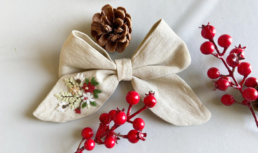 Beige breezy Bow clip | Cotton linen