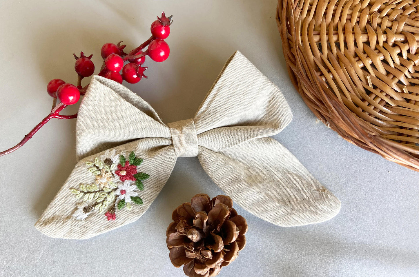 Beige breezy Bow clip | Cotton linen