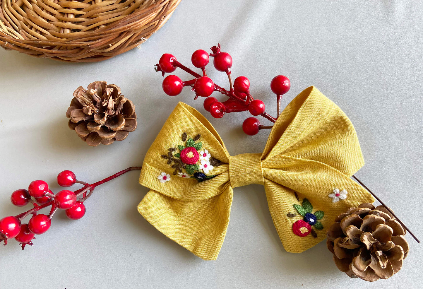 Yellow Ochre Bow clip | Cotton linen