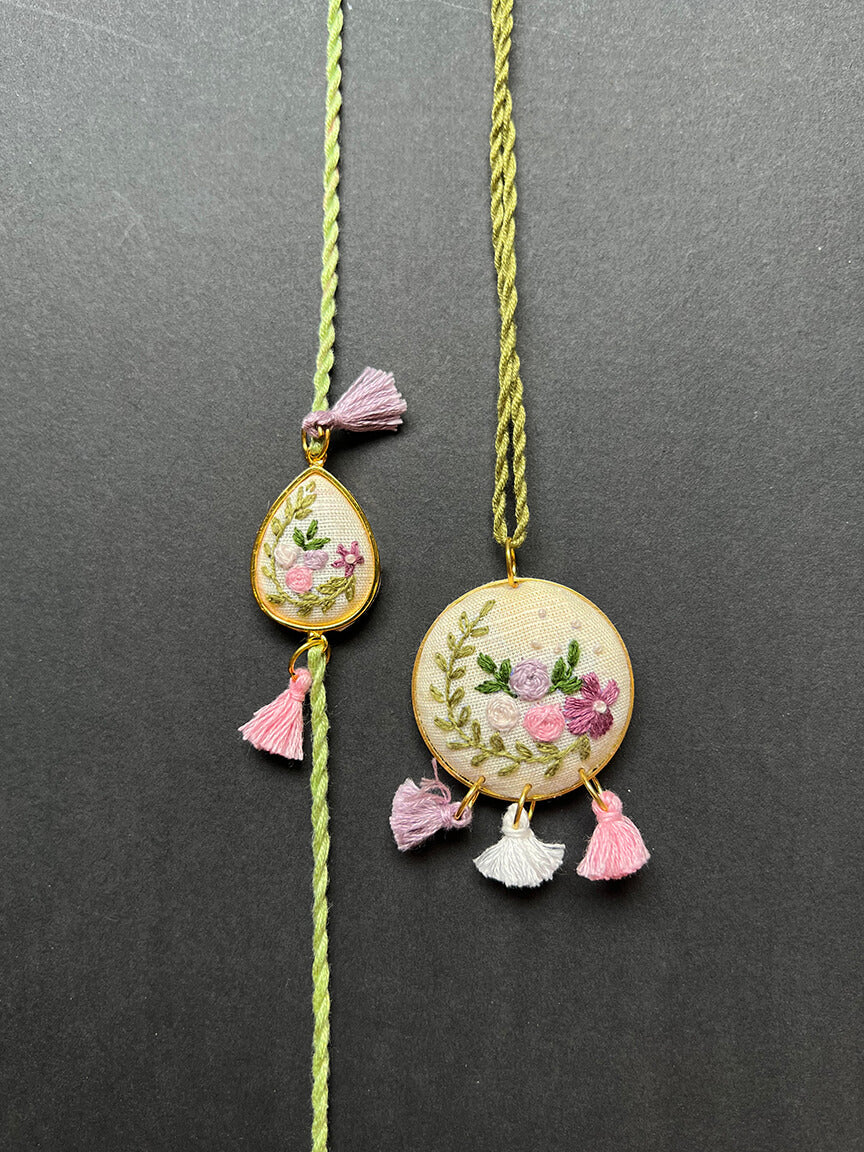 Pink and Lavender Flora Rakhi & Lumba set