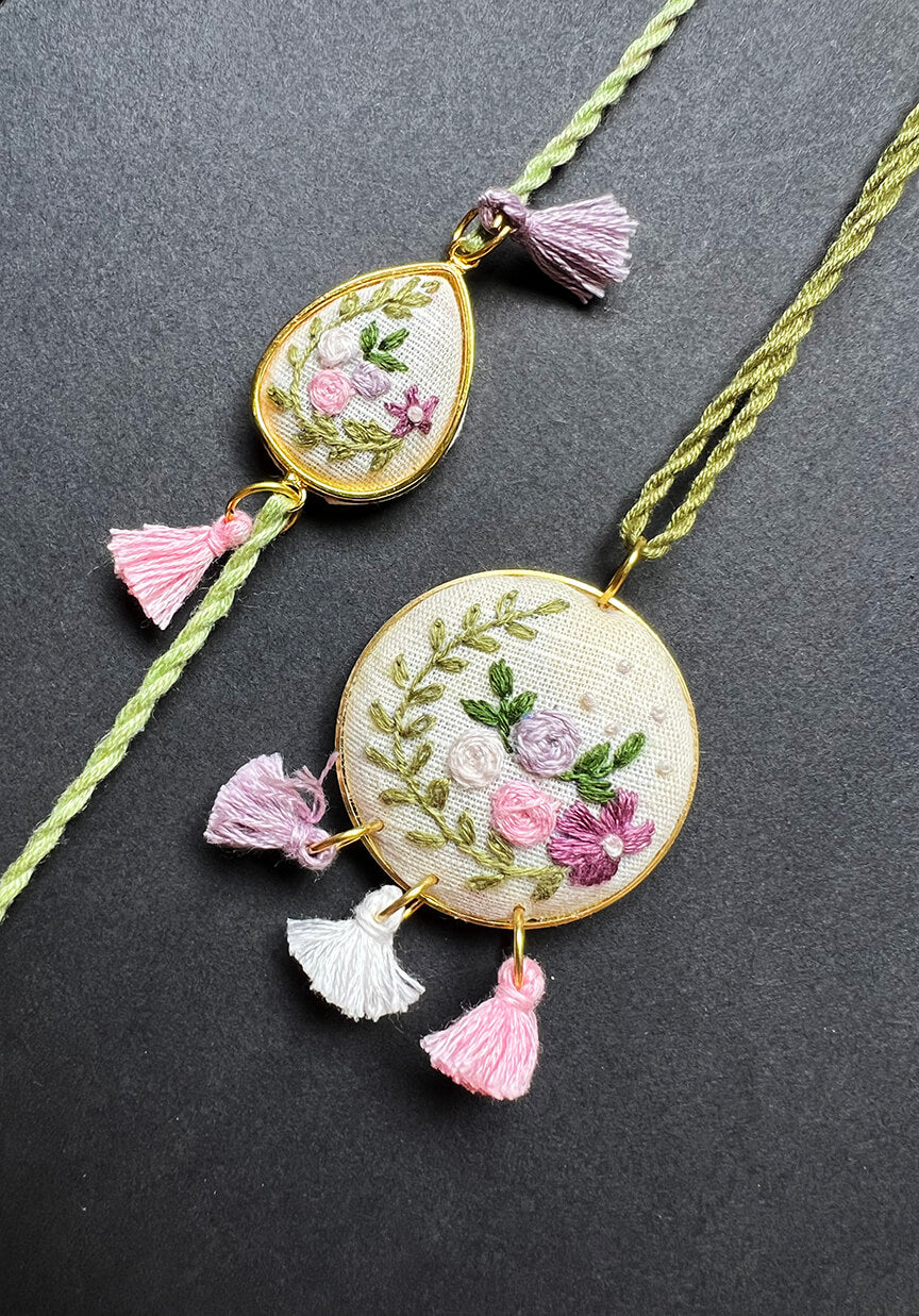 Pink and Lavender Flora Rakhi & Lumba set