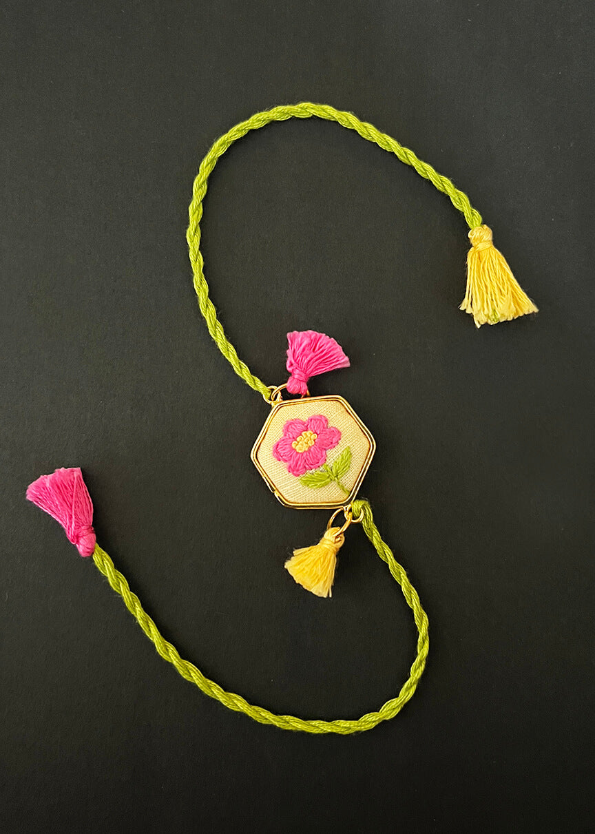 Yellow and Pink Floral Hexa rakhi