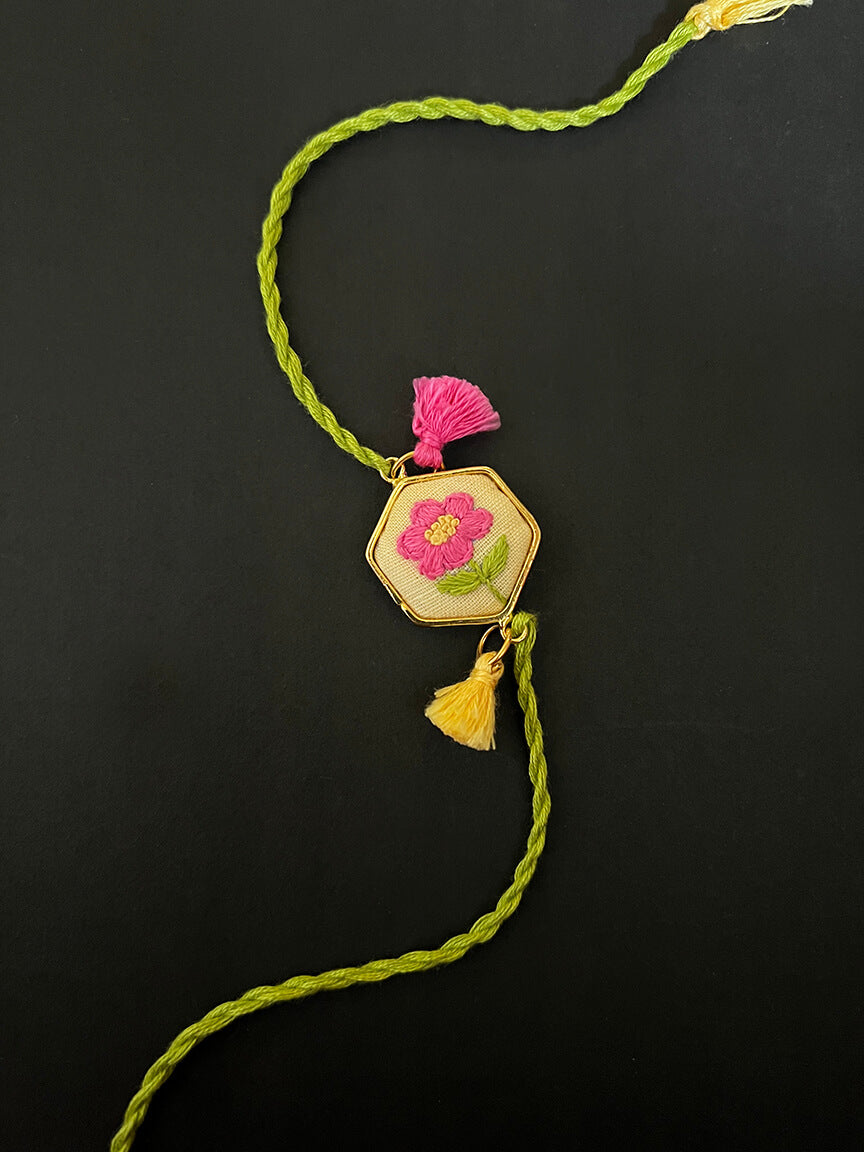 Yellow and Pink Floral Hexa rakhi