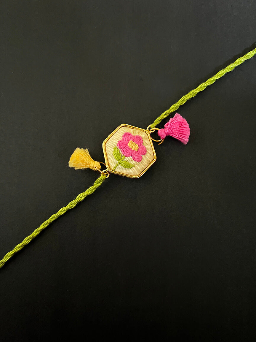 Yellow and Pink Floral Hexa rakhi