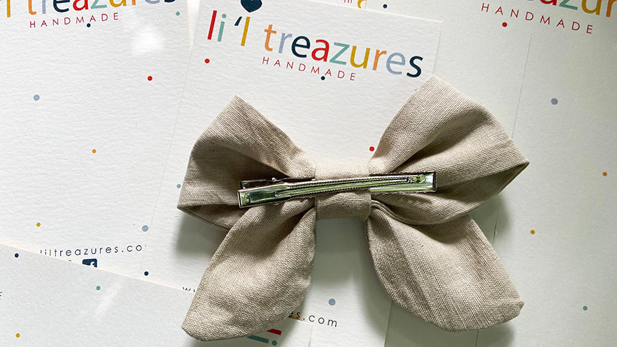 Beige breezy Bow clip | Cotton linen