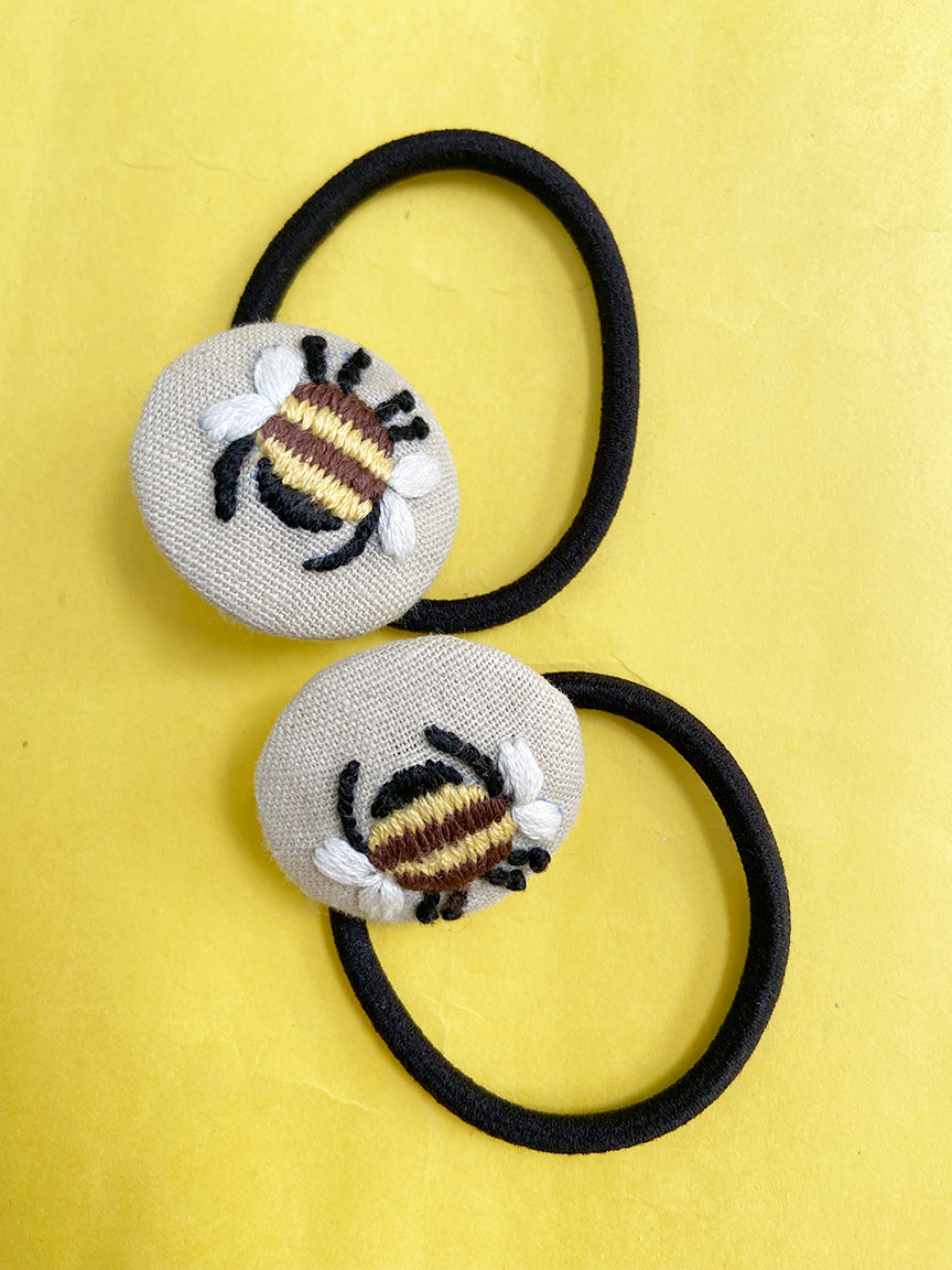 Honey bee Cotton Linen Hair Tie for Girls | Beige | Set of 2