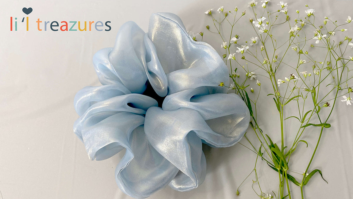 Blue Boho foil organza oversized Scrunchie