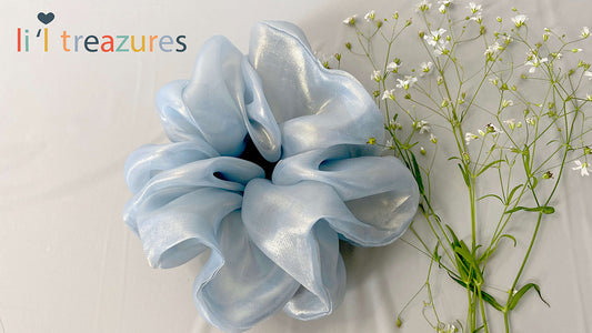 Blue Boho foil organza oversized Scrunchie