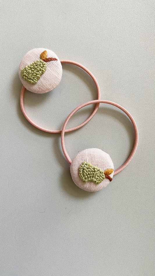 Pear hand embroidered hair ties | Set of 2