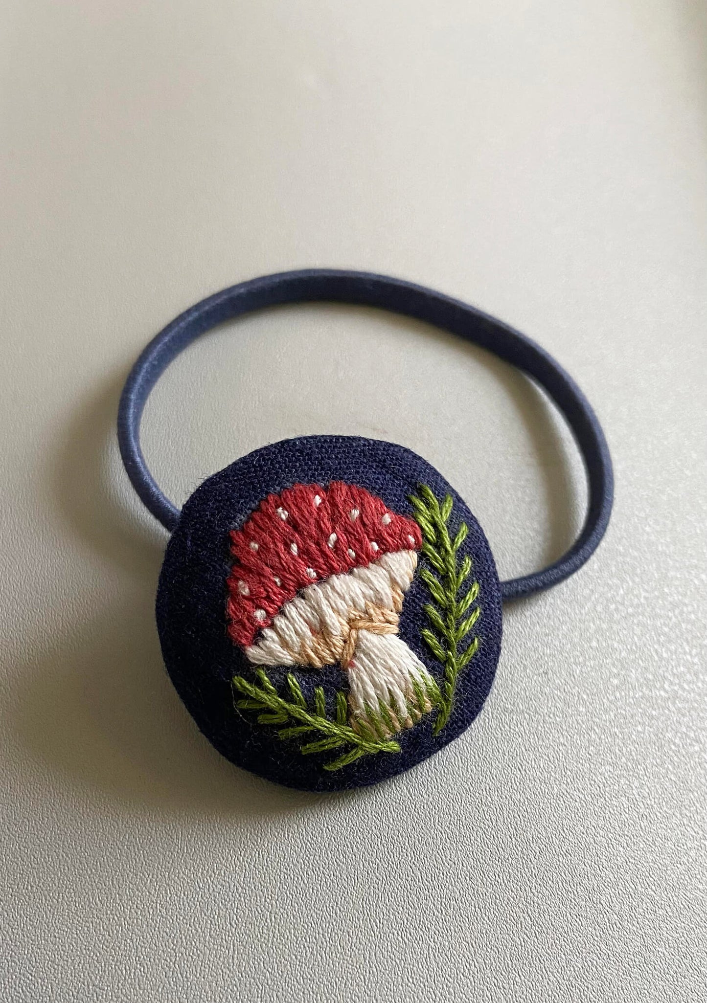 Strawberry Mushroom hand embroidered hair ties | Cotton linen | Set of 2